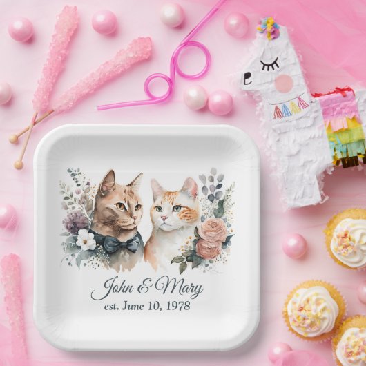 Jubiläumskatzen auf Weiß Pappteller (Party)