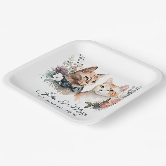 Jubiläumskatzen auf Weiß Pappteller (Gewinkelt)