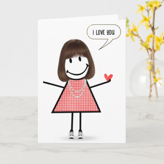 Jubiläumsmädchen mit Sprechblase Karte (Gelbe Blume)