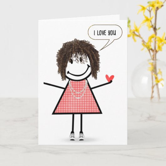 Jubiläumsmädchen mit Sprechblase Karte (Gelbe Blume)