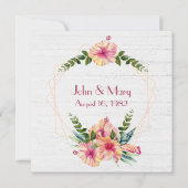 Jubiläumsrahmen auf weißem Hibiskus Einladung (Vorderseite)