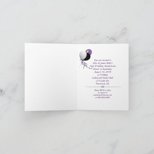 Jubiläumsrahmen für lila Glitzer Einladung (Innenseite)