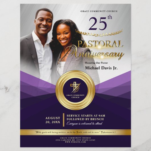 Jubiläumsveranstaltung der Kirche lila und Gold Flyer (Vorne)