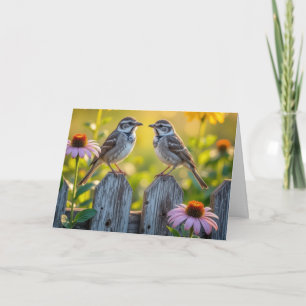 Jubiläumsvögel und Kone-Blume auf einem Waldzaun Karte