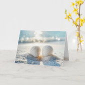 Jubiläumsweiße Muscheln in Sand Karte (Gelbe Blume)