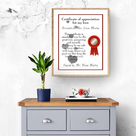 Jubiläumszeugnis für die Liebe Poster