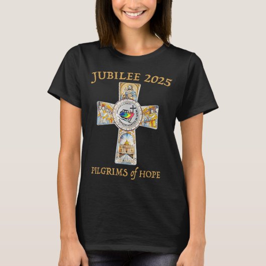 Jubilee 2025 Catholic Christian Lgrims Cross Jesus T-Shirt (Vorderseite)