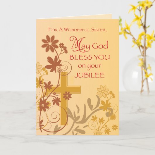 Jubilee Anniversary Nun Cross, Wirbel, Blume & L Karte (Gelbe Blume)