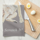 juckender Hund kratzt mit lustigem Slogan Geschirrtuch (Viertel Falte)