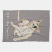 juckender Hund kratzt mit lustigem Slogan Geschirrtuch (Horizontal)