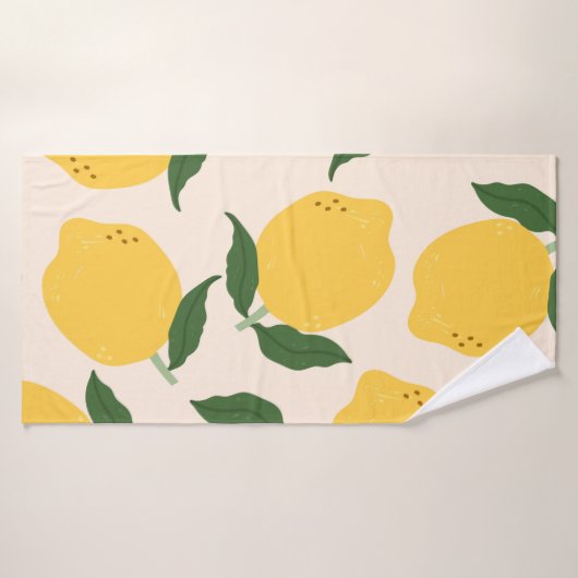 Juckgelbe Zitronen, grüne Blätter. Frische, lecker Badehandtuch (Badehandtuch)