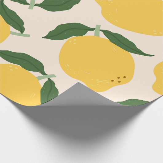 Juckgelbe Zitronen, grüne Blätter. Frische, lecker Geschenkpapier (Ecke)