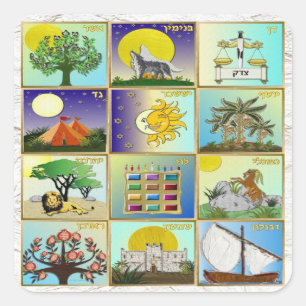Judaica 12 Stämme Israels Kunstpaneele Quadratischer Aufkleber
