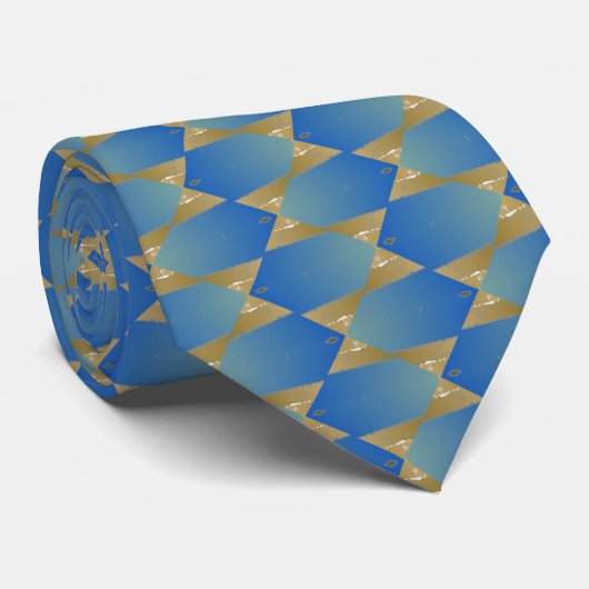 Judaica Blue Gold Star of David Honeycomb Print Krawatte (Gerollt)