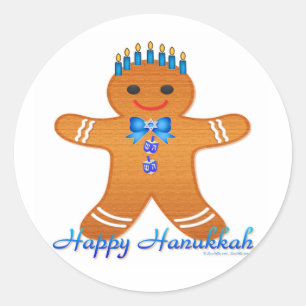 Judaica Chanukka-Gingerbread-Man-Menora Runder Aufkleber