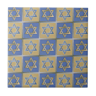 Judaica Davidstern Metall Gold Blau Fliese