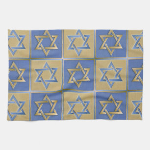 Judaica Davidstern Metall Gold Blau Handtuch