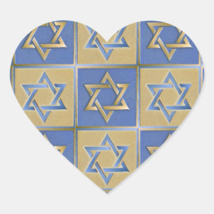 Judaica Davidstern Metall Gold Blau Herz-Aufkleber