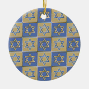 Judaica Davidstern Metall Gold Blau Keramikornament