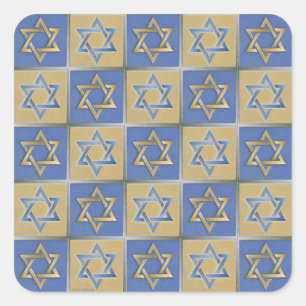 Judaica Davidstern Metall Gold Blau Quadratischer Aufkleber