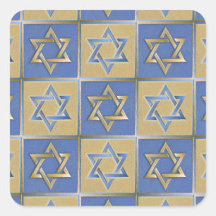 Judaica Davidstern Metall Gold Blau Quadratischer Aufkleber
