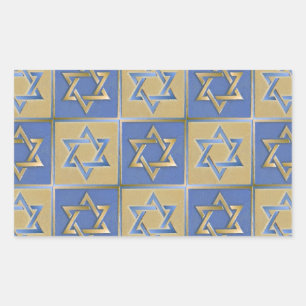 Judaica Davidstern Metall Gold Blau Rechteckiger Aufkleber