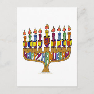 Judaica Frohes Chanukka Dreidel Menora Feiertagspostkarte