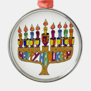 Judaica Frohes Chanukka Dreidel Menora Ornament Aus Metall