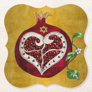 Judaica Granatapfel Herz Chanukka Rosch ha-Schana Untersetzer