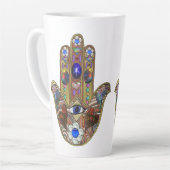 Judaica Hamsa Hearts Flowers Opal Art Print Milchtasse (Linke Ecke)