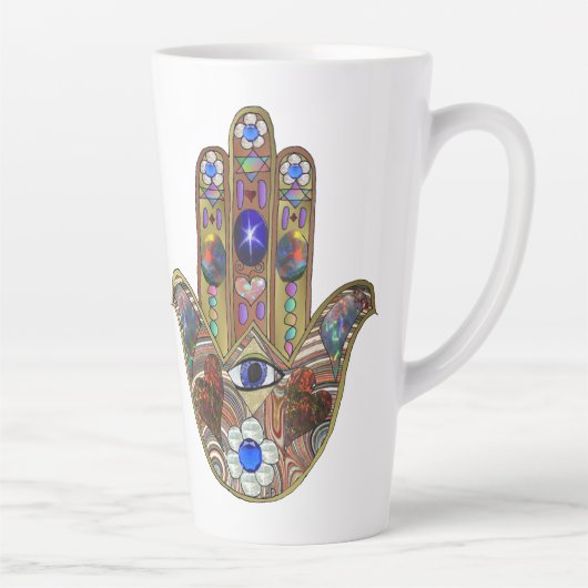 Judaica Hamsa Hearts Flowers Opal Art Print Milchtasse (Rechts)