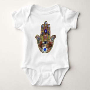 Judaica Hamsa Herzen Blumen Opal Kunst Druck Baby Strampler