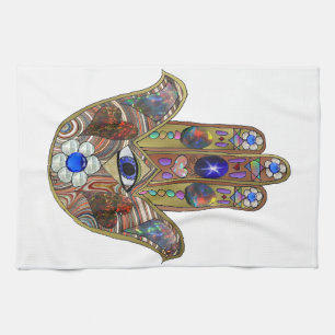 Judaica Hamsa Herzen Blumen Opal Kunst Druck Geschirrtuch