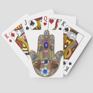 Judaica Hamsa Herzen Blumen Opal Kunst Druck Spielkarten