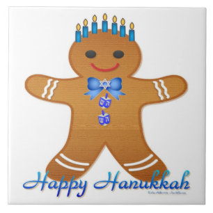 Judaica Hanukkah Lebkuchenmann Menora Fliese