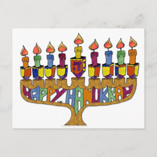 Judaica Happy Hanukkah Dreidel Menorah Feiertagspostkarte