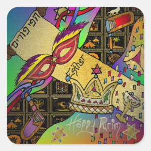 Judaica Purim Esther Feier Dark Art Druck Quadratischer Aufkleber