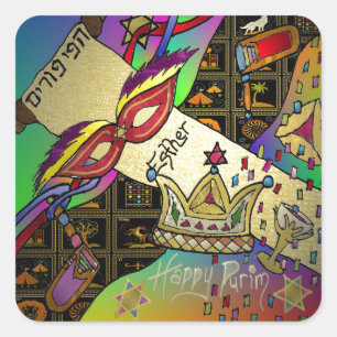 Judaica Purim Esther Feier Kunst Druck Quadratischer Aufkleber