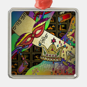 Judaica Purim Esther Feier Kunst Druck Silbernes Ornament