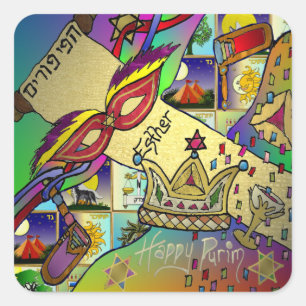 Judaica Purim Esther Feier Light Art Druck Quadratischer Aufkleber