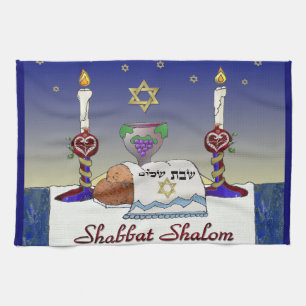Judaica Shabbat Schalom Kunst Druck Geschirrtuch