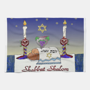 Judaica Shabbat Schalom Kunst Druck Küchentuch