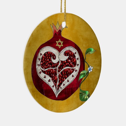 Judaika, Granatapfel, Granatapfel+Herz,Hanukkah,Le Keramik Ornament (Rechts)