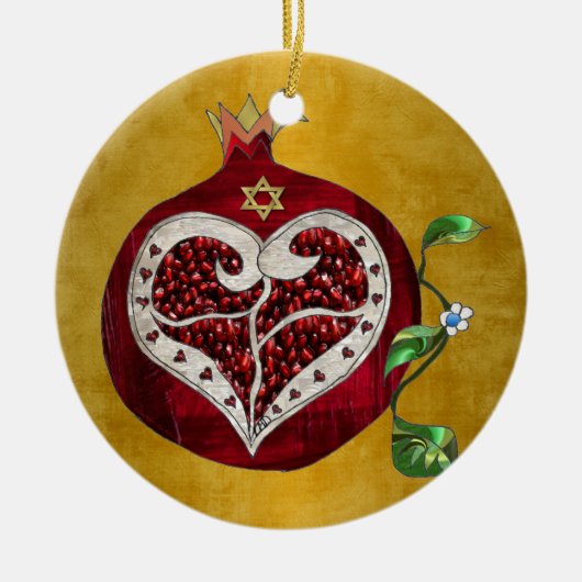 Judaika, Granatapfel, Granatapfel+Herz,Hanukkah,Le Keramik Ornament (Vorne)