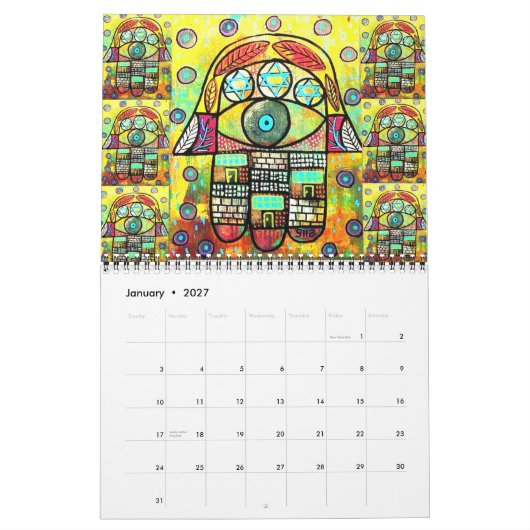 Judaika Hamsa 12-Monat Kalender (Jan 2027)