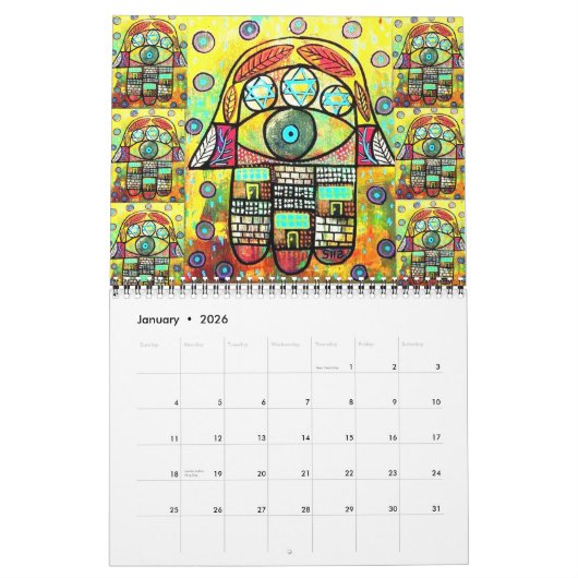 Judaika Hamsa 12-Monat Kalender (Jan 2026)