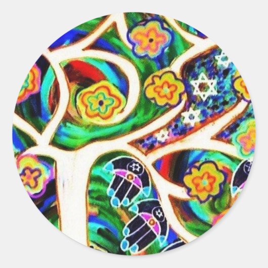 Judaika Hamsa Elfenbeinbaum Runder Aufkleber (Vorderseite)