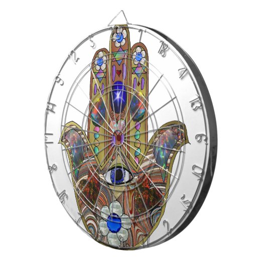 Judaika Hamsa Hört Blume Opal Art Print Dartscheibe (Vorderseite rechts)