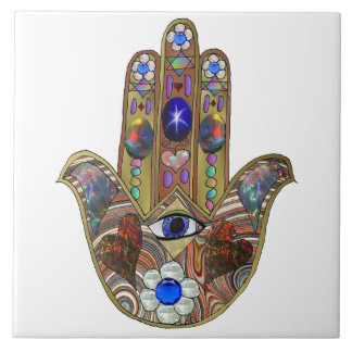 Judaika Hamsa Hört Blume Opal Art Print Fliese