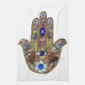 Judaika Hamsa Hört Blume Opal Art Print Geschirrtuch (Vertikal)